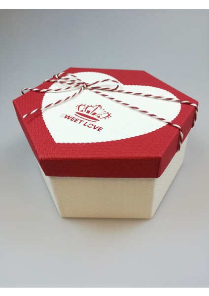 Kutu Altıgen Kırmızı-Krem Sweet Love 22CM x 19CM x 10CM