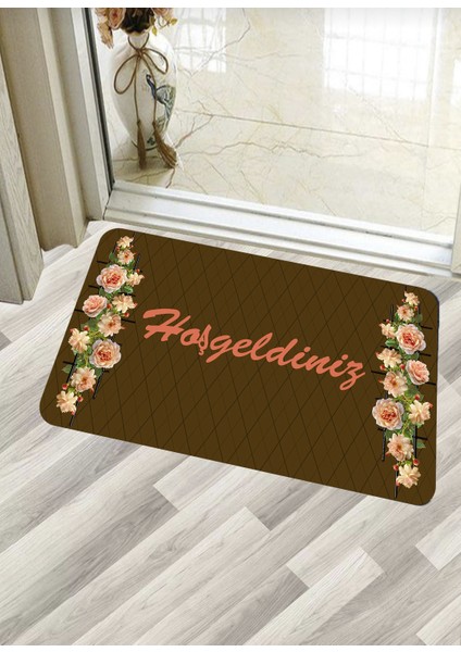 Hoşgeldiniz Yazılı Dekoratif Deri Taban Yıkanabilir Kapı Önü Paspası 35 cm x 60 cm