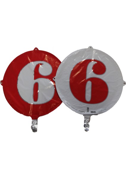 Folyo Balon Rakam 6 Çift Taraflı Kırmızı-Beyaz 18'' - Pakette 1 Adet