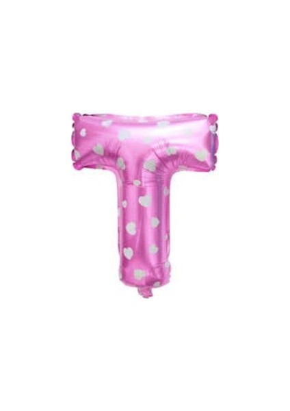 Folyo Balon T Harf Pembe Kalpli 40CM