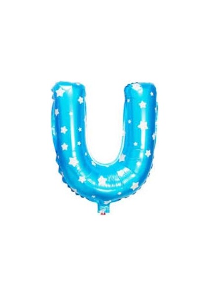 Folyo Balon U Harf Mavi Yıldızlı 40CM