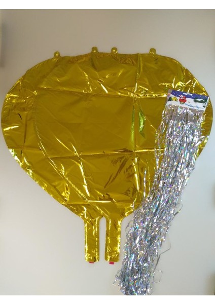 Kalp Folyo Balon Gold Püsküllü