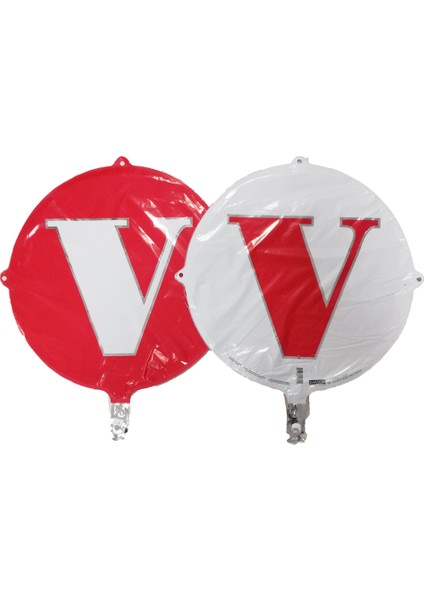 Folyo Balon Harf V Çift Taraflı Kırmızı-Beyaz 18'' - Pakette 1 Adet