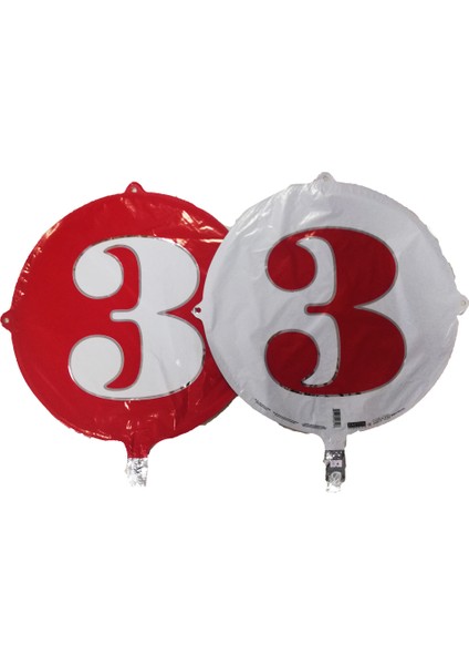 Folyo Balon Rakam 3 Çift Taraflı Kırmızı-Beyaz 18'' - Pakette 1 Adet