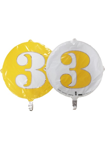 Folyo Balon Rakam 3 Çift Taraflı Sarı-Beyaz 18'' - Pakette 1 Adet