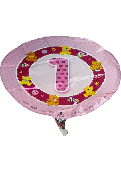 Folyo Balon Rakam 1 Yaş Pembe 18'' (Ayıcıklı) D.ü 6tl