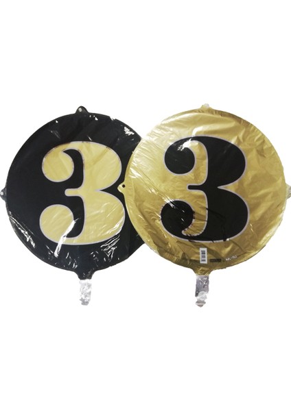 Folyo Balon Rakam 3 Çift Taraflı Gold-Siyah 18'' - Pakette 1 Adet