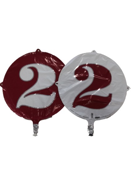 Folyo Balon Rakam 2 Çift Taraflı Bordo-Beyaz 18'' - Pakette 1 Adet