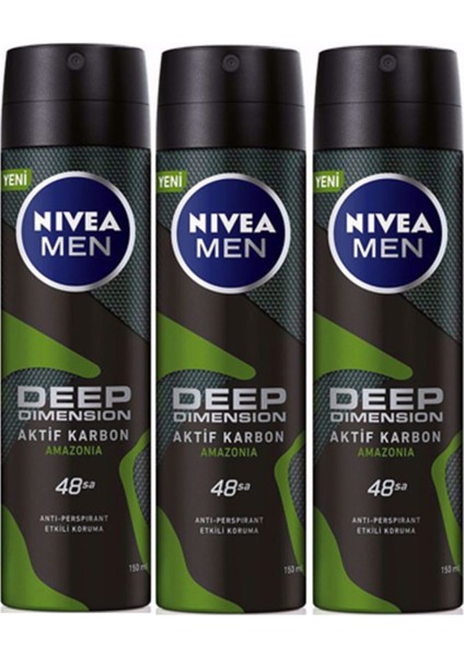 Men Deep Dimension Aktif Karbon Amazonia Erkek Deodorant 150 ml 3 Adet