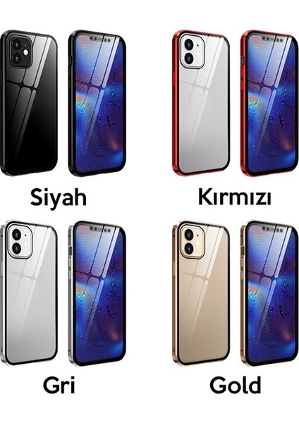 Apple iPhone 12 Mini Mıknatıslı 360 Derece Ön ve Arka Cam Full Korumalı Manyetik Kılıf AL-33923 Gold