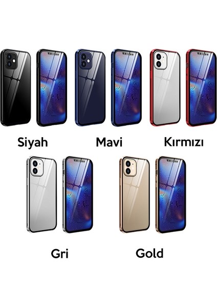 Apple iPhone 12 Mıknatıslı 360 Derece Ön ve Arka Cam Full Korumalı Manyetik Kılıf AL-33926 Siyah