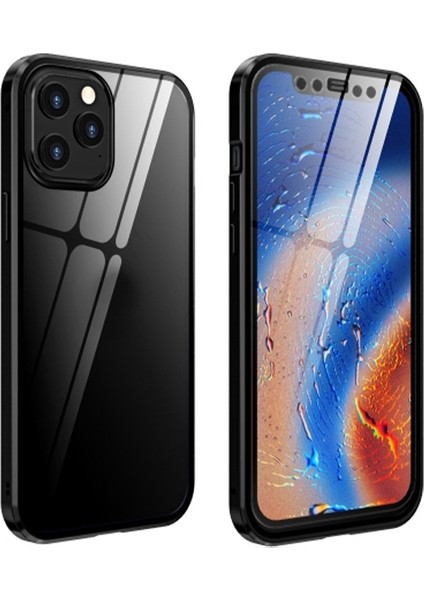 Apple iPhone 12 Pro Mıknatıslı 360 Derece Ön ve Arka Cam Full Korumalı Manyetik Kılıf AL-33927 Siyah
