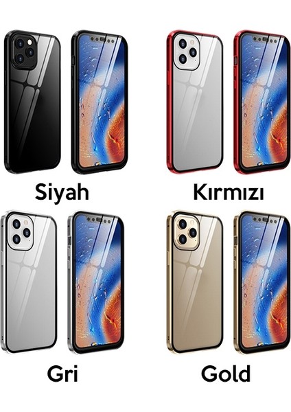 Apple iPhone 12 Pro Mıknatıslı 360 Derece Ön ve Arka Cam Full Korumalı Manyetik Kılıf AL-33927 Siyah