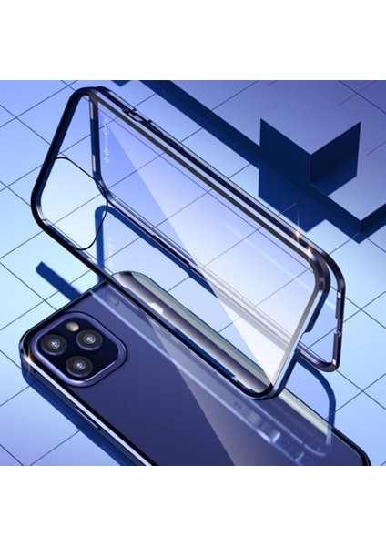 Apple iPhone 12 Pro Mıknatıslı 360 Derece Ön ve Arka Cam Full Korumalı Manyetik Kılıf AL-33927 Siyah