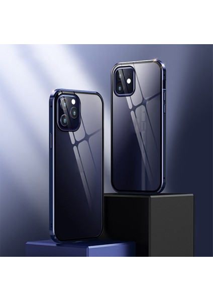 Apple iPhone 12 Pro Mıknatıslı 360 Derece Ön ve Arka Cam Full Korumalı Manyetik Kılıf AL-33927 Siyah