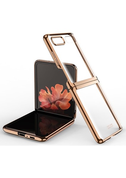 Samsung Galaxy Z Flip Kılıf Gkk Electroplating Painted Glass Flip Kılıf AL-33930 Rose Gold