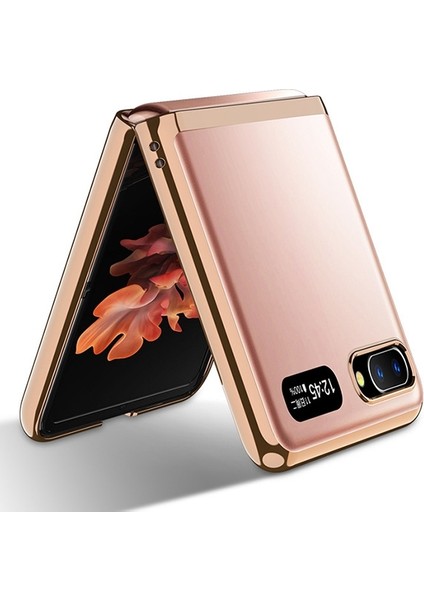 Samsung Galaxy Z Flip Kılıf Gkk Electroplating Painted Glass Flip Kılıf AL-33930 Rose Gold