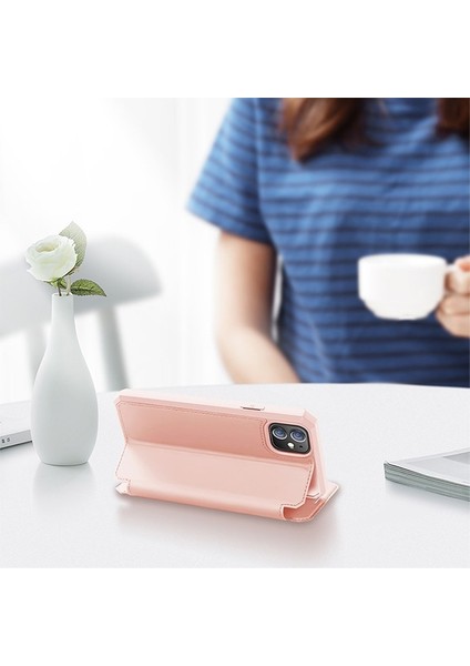 Dux Ducis Apple iPhone 12-12 Pro Kılıf Mıkantıslı Kapaklı  Flip Cover Kılıf Skin x Series Flip Case AL-33931 Pembe