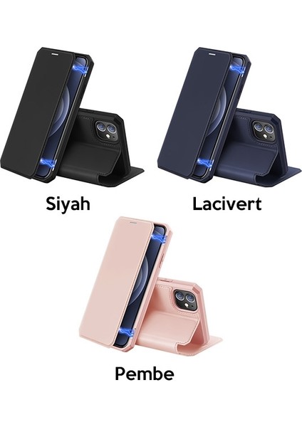 Apple iPhone 12 Mini Kılıf Mıkantıslı Kapaklı Flip Cover Kılıf Skin x Series Flip Case AL-33932 Siyah