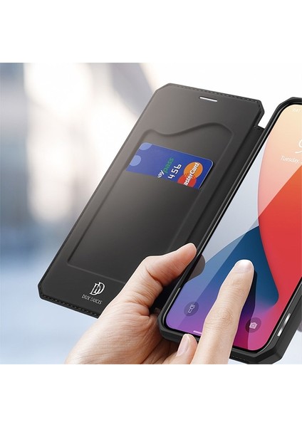 Apple iPhone 12 Mini Kılıf Mıkantıslı Kapaklı Flip Cover Kılıf Skin x Series Flip Case AL-33932 Siyah