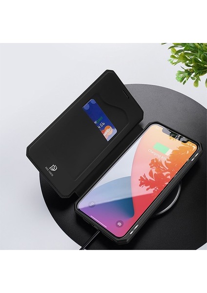 Apple iPhone 12 Mini Kılıf Mıkantıslı Kapaklı Flip Cover Kılıf Skin x Series Flip Case AL-33932 Siyah