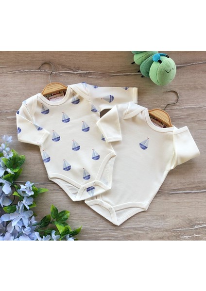Penye 2'Li Uzun Kollu Body Yelken Desen