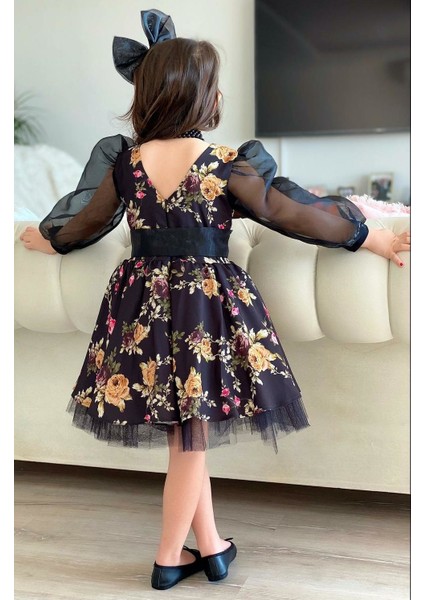 Kız Çocuk Black Flowers Tütülü Elbise fiyatları