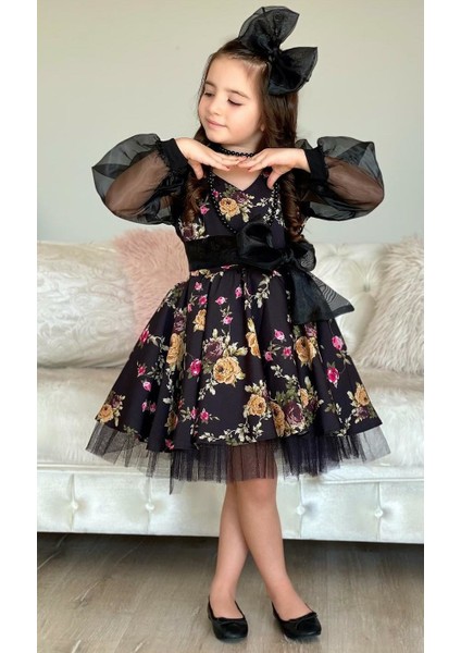 Kız Çocuk Black Flowers Tütülü Elbise indirimleri