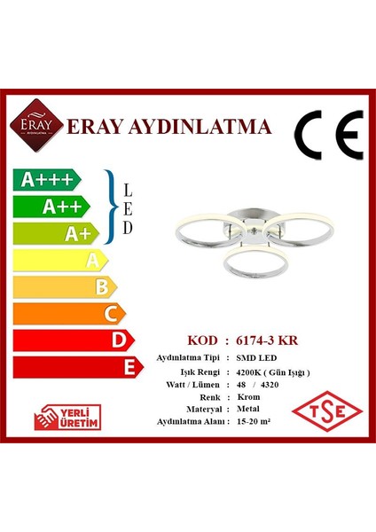 Eray Aydınlatma 6174 3 Krom Led Avize