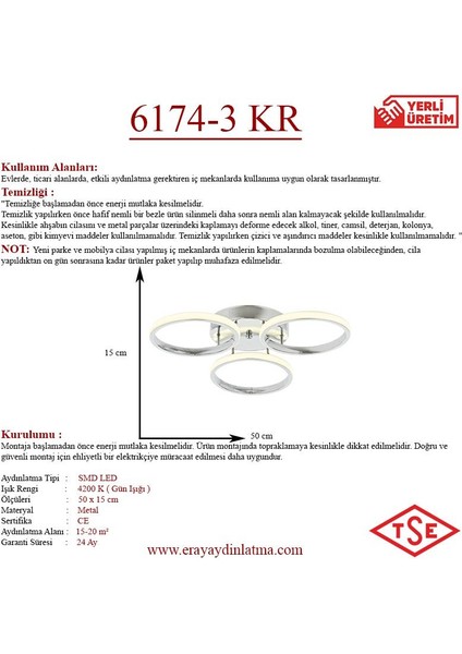 Eray Aydınlatma 6174 3 Krom Led Avize