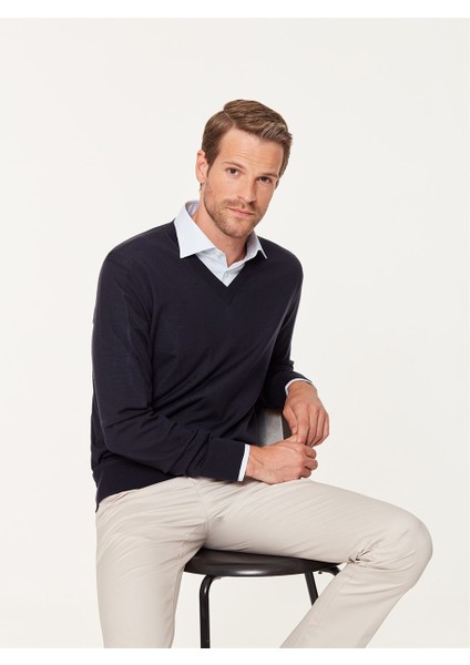 Lacivert Yünlü Kazak indirimleri