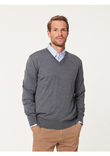 Gri Melanj Yünlü Kazak