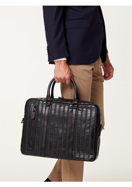 Deri Laptop Çantası -Siyah Sepet Dokulu modelleri