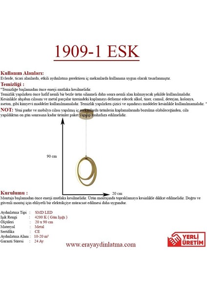 1909 1 Eskitme Tekli Led Avize