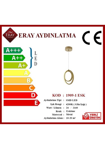 1909 1 Eskitme Tekli Led Avize