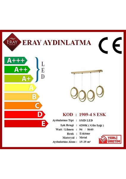 1909 4 Eskitme Sıralı 4'lü Led Avize