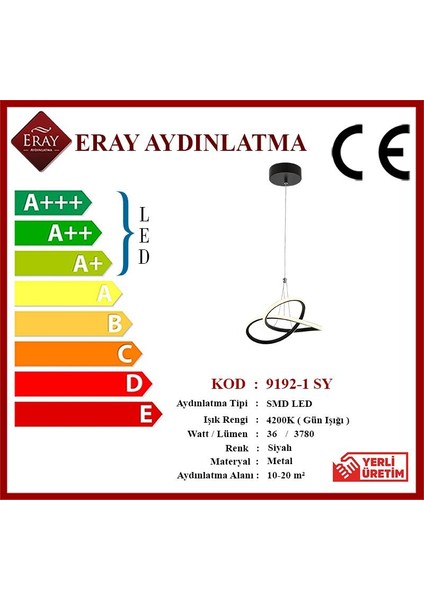 Eray Aydınlatma 9192 1 Siyah Tekli Led Avize