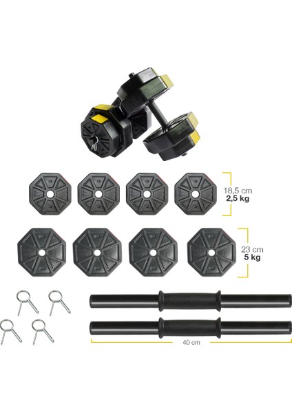 Tan Spor 30 kg Dambıl-Dumbell-Ağırlık-Halter–full Kısa Bar + Düz Bar + Z Bar Seti