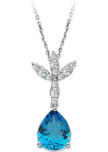 Pırlanta ve Damla Topaz Taşlı Üç Yaprak Kolye 0423P0025