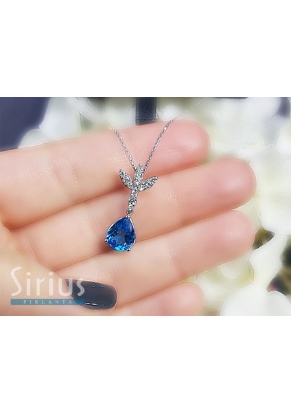 Pırlanta ve Damla Topaz Taşlı Üç Yaprak Kolye 0423P0025