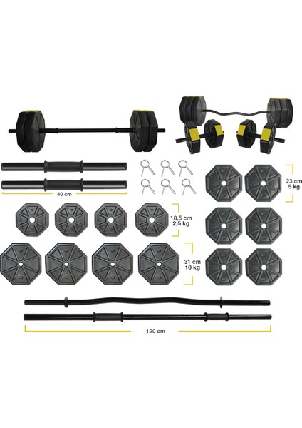 80 kg Dambıl Halter Full Kısa Bar + Z Bar + Düz Bar Seti