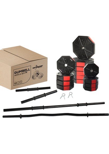 Tan Spor 90 kg Dambıl Halter Full Kısa Bar + Z Bar + Düz Bar Seti