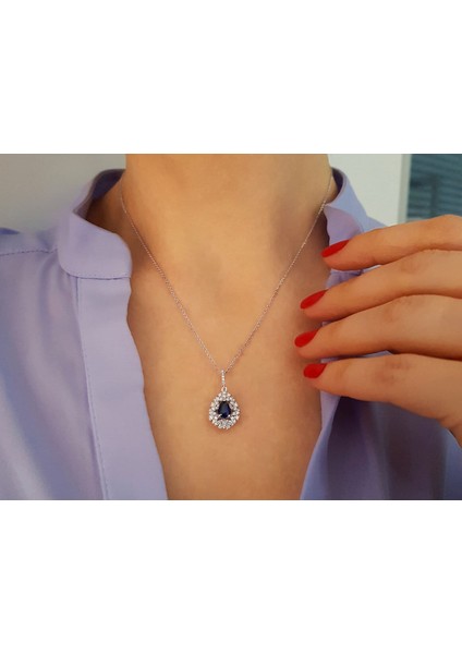 Pırlanta ve Damla Safir Taşlı Anturaj Kolye 0423P0027