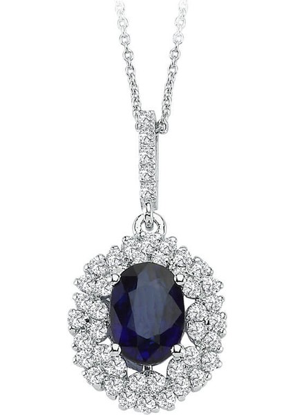 Çift Sıra Pırlanta ve Oval Safir Taşlı Anturaj Kolye 0423P0028