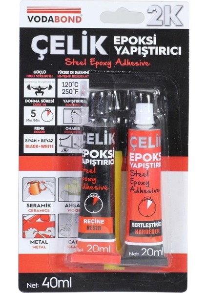 Seramik Ahşap Metal Plastik Cam Çelik Epoksi Yapıştırıcı 20 + 20 gr