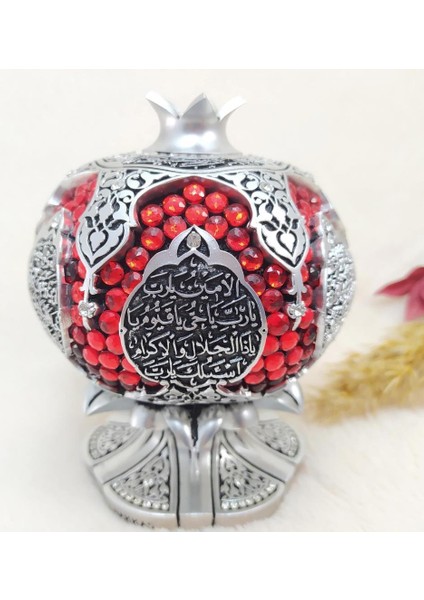 Bereket Duası Nar Ayet Taşlı Elişçiliği Nar Biblo Masaüstü Nar Obje Gümüş Renk
