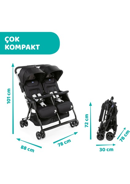 Ohlala 2 Twin Ultra Hafif Ikiz Bebek Arabası / Black Night