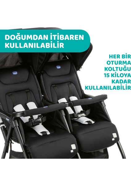 Ohlala 2 Twin Ultra Hafif Ikiz Bebek Arabası / Black Night