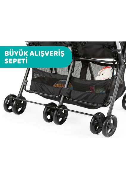 Ohlala 2 Twin Ultra Hafif Ikiz Bebek Arabası / Black Night