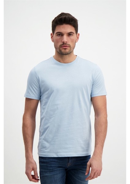 Erkek Mavi Bisiklet Yaka Basic T-Shirt